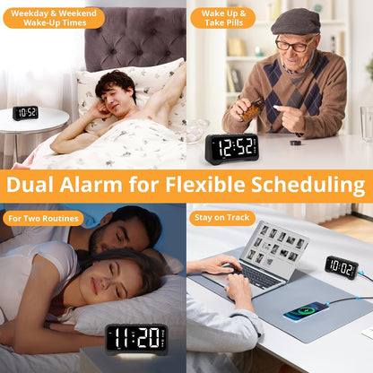 Vibrating Alarm Clock for Heavy Sleepers, 3-Level Bed Shaker, Dual Alarms