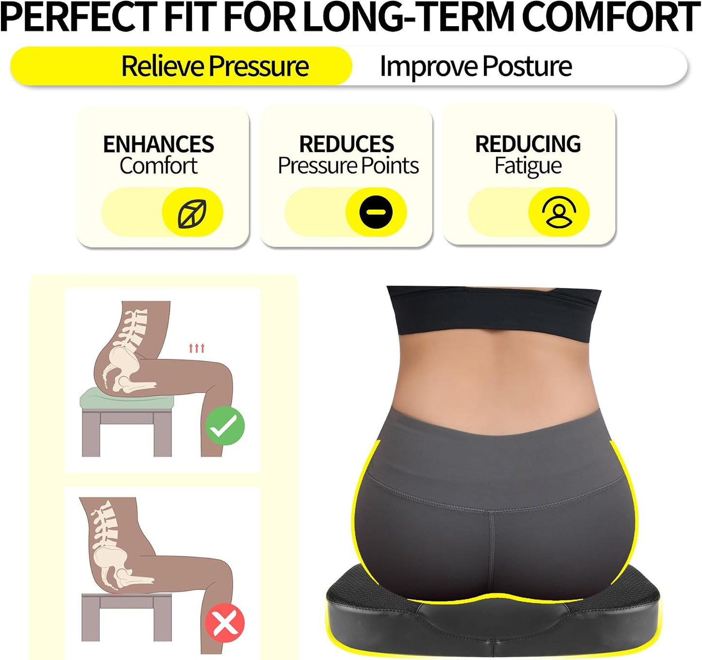 Car Seat Cushion - Comfort Memory Foam Seat Cushion for Car Seat Driver, Tailbone (Coccyx) Pain Relief, Car Seat Cushions for Driving (Gray)