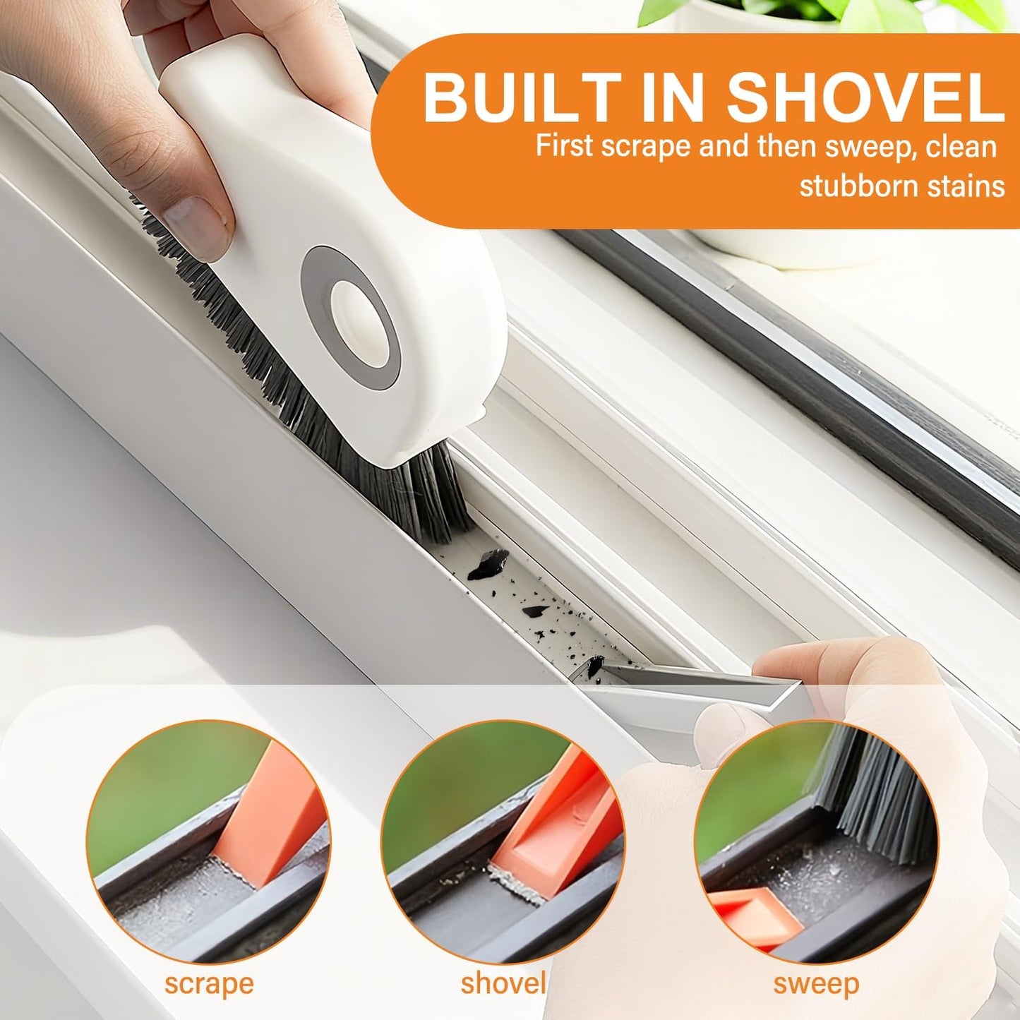 Window Track Cleaner, Groove Cleaning Tool,2 in 1 Crevice Clean Brush | Sliding Door Gap Scrub Brush with Hidden Scraper,Multifunctional Brush for Window Sill,Window Seal(1Pc-Grey)