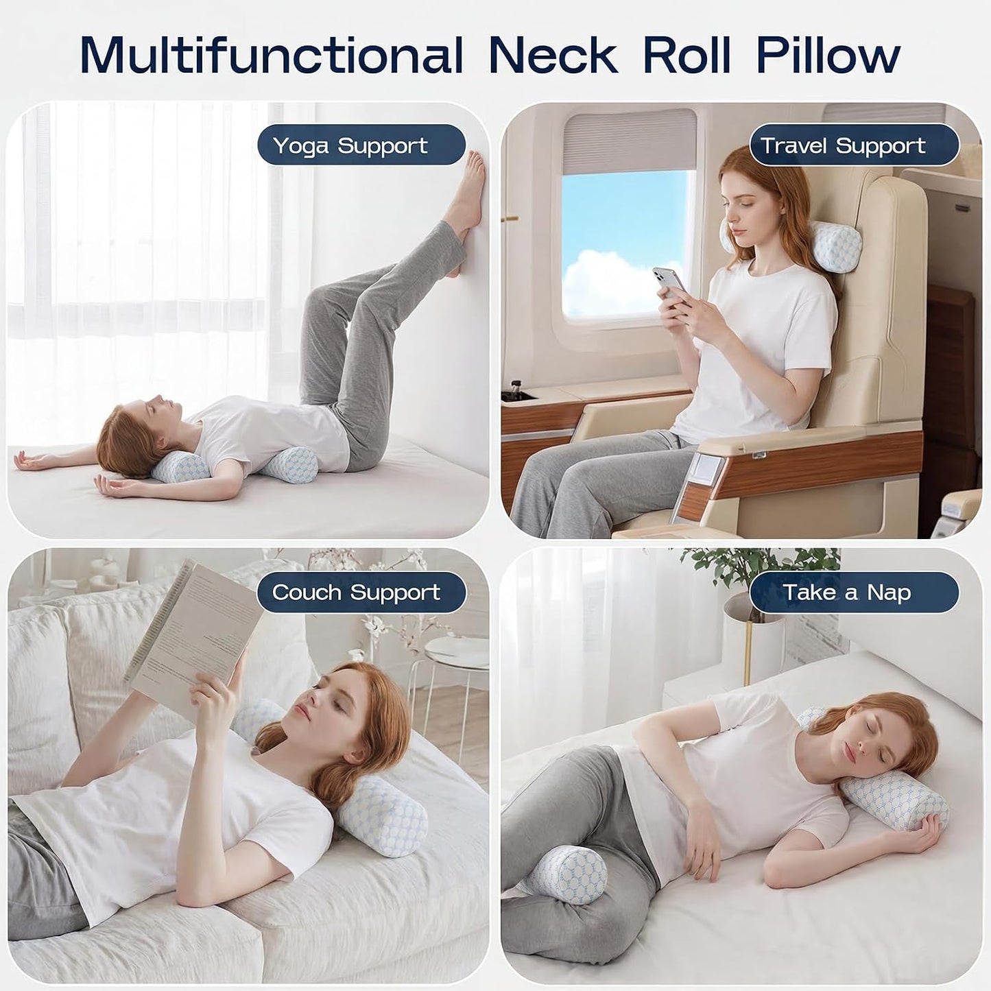 Neck Roll Pillow for Neck Pain Relief - Memory Foam Neck Support Pillow for Bed | Round Neck Pillow for Sleeping, 15.7 * 6 * 6 inch (Cool-Blue)