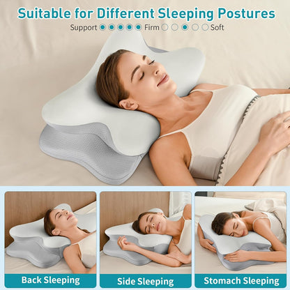 Cervical Neck Pillow for Pain Relief - Ergonomic Memory Foam Pillows | Contour Side Sleeper Pillow for Neck Support, Orthopedic Pillow for Sleeping, Bed Pillow for Sleepers, Grey