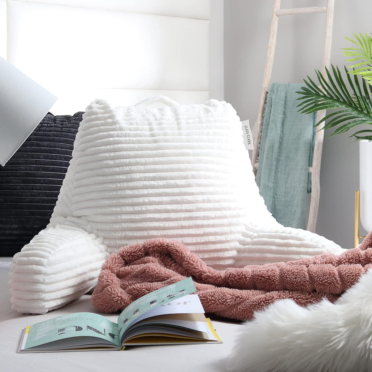 Clara Clark Reading Pillow for Bed Adult – Back Pillow for Sitting in Bed, Standard Bed Pillows for Sitting Up, Foam Chair Pillow, Sage Green Rest Pillow