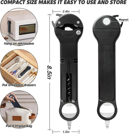 Jar Opener for Seniors with Arthritis, 7 in 1 Bottle Opener and Wine Corkscrew, Easy Grip Kitchen Gadget for Weak Hands Elderly, Retractable Jaw Lid Opener with Magnetic Storage (Teal)