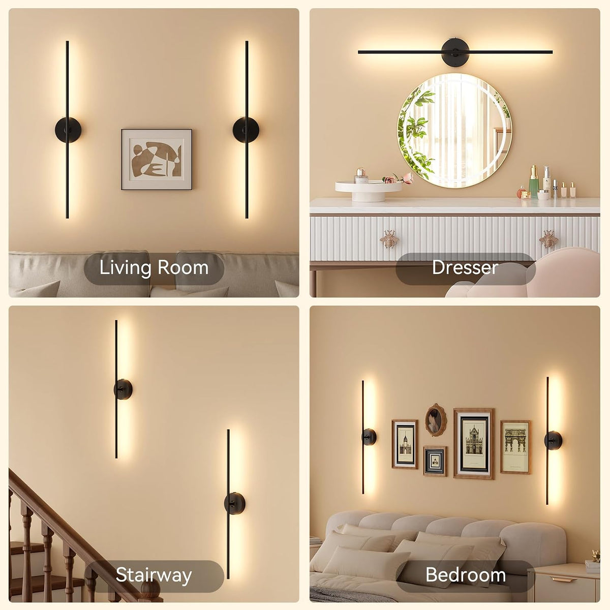 Battery Operated Wall Sconces Set of 2, Remote Control, 10000mAh, Black