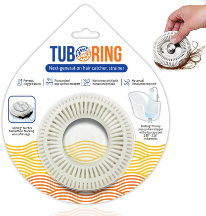 TubRing Pop-Up Drain Protector & Strainer Silicone Hair Catcher, Aqua | Easy snap-in design fits around bathtub stoppers. Customizable utility guard for clog prevention. Fits 1.85"- 2.16" drains.
