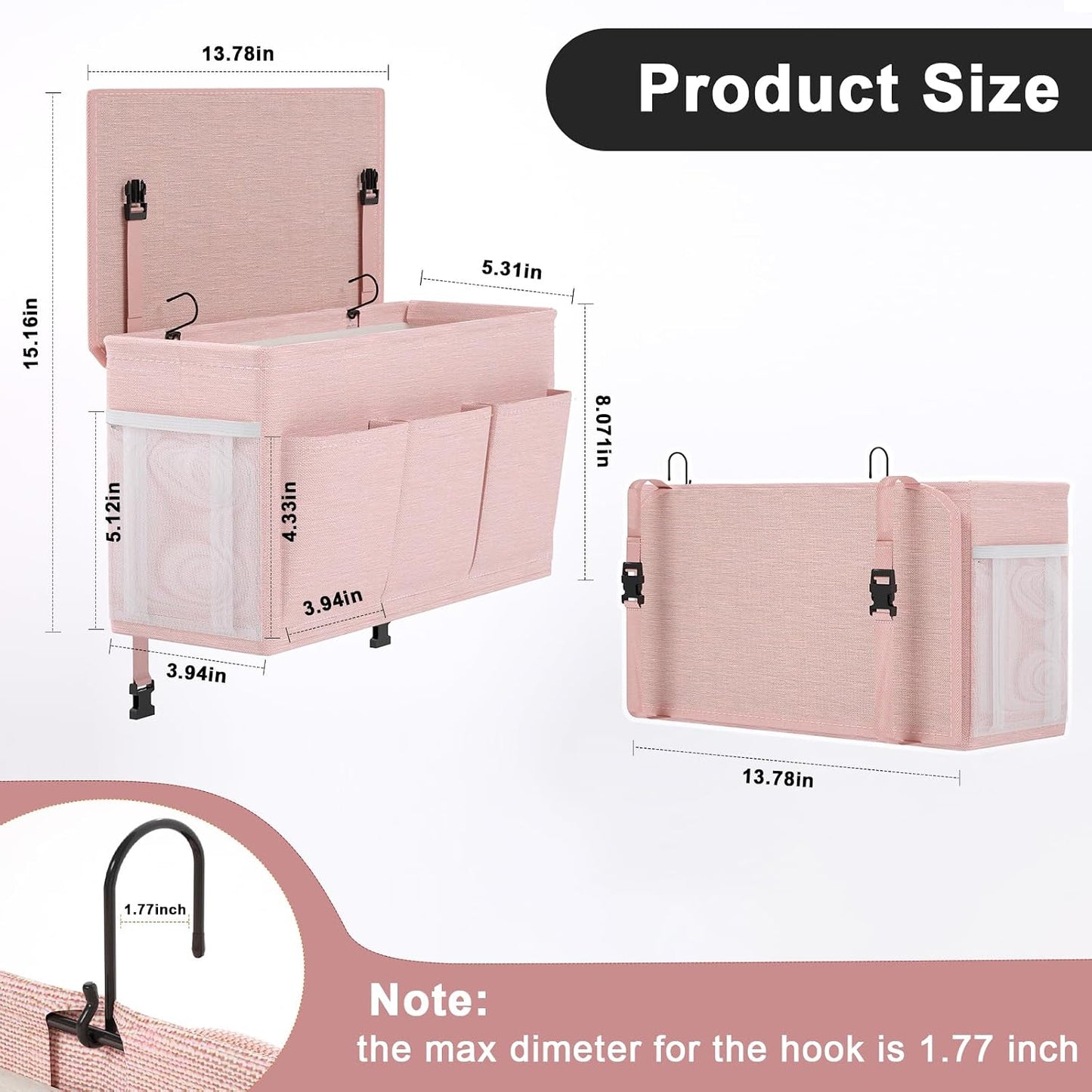 Bedside Caddy Bedside Storage Hanging Organizer for Bunk Dorm Bed Rail | Bed Caddy with Hooks, Top Bunks and Dorm Essentials for Water, Tissues, Tablets, Books, Phones, Remotes and Other Necessories