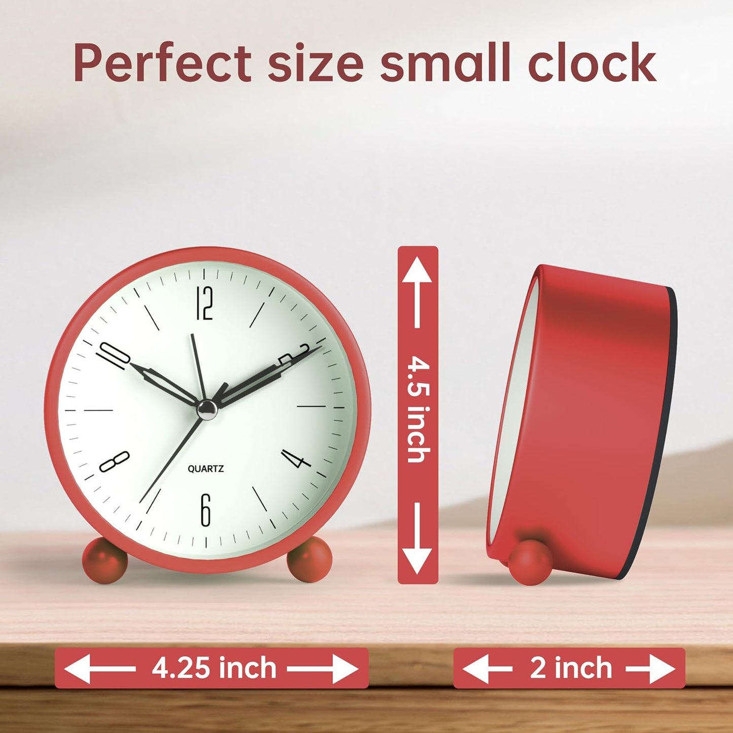 JALL Analog Alarm Clock, 4 inch Super Silent Non Ticking Small Clock with Night Light, Battery Operated, Simple Design, Old Fashioned Style Ideal Decor, for Bedroom, Bedside, Desk, Adult, Gift, Green