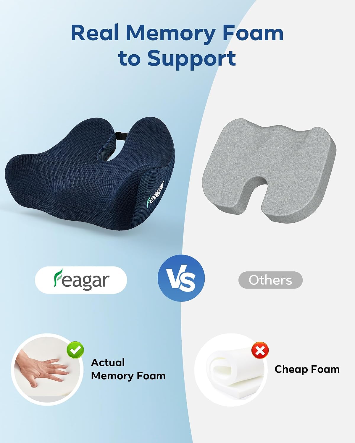 Seat Cushion for Office Chair - Memory Foam Tailbone Cushion | for Desk Chair, Car Seat and Wheelchair - Ergonomic Chair Pad for Hip and Lower Back Comfort - Washable Mesh Cover