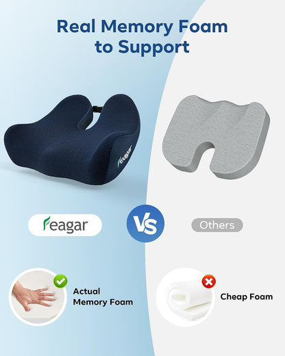 Seat Cushion for Office Chair - Memory Foam Tailbone Cushion | for Desk Chair, Car Seat and Wheelchair - Ergonomic Chair Pad for Hip and Lower Back Comfort - Washable Mesh Cover