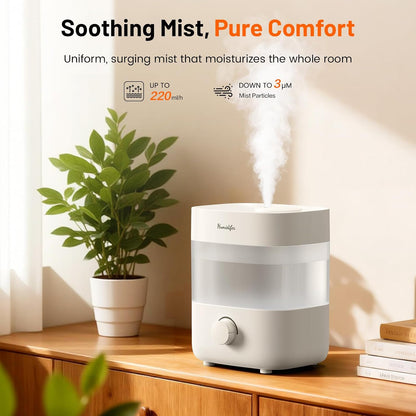 Humidifiers for Bedroom, 2L Top Fill Cool Mist Humidifier, 20dB Quiet ﻿ | 2L top-fill tank, dual 360° nozzles, 20dB quiet operation, stepless mist control, 7-color light, and low-water auto shut-off