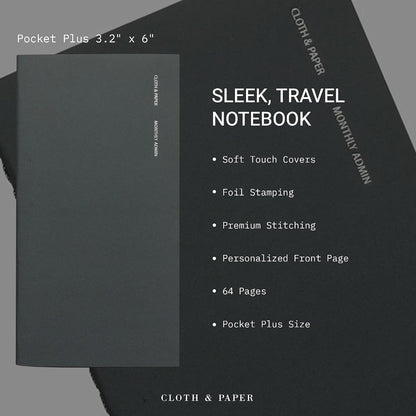 Cloth & Paper Travel Notebook | Daily Wellness Planner – Smoked Salt | Pocket Plus Wellness Planner 3.2" x 6" | Habit Tracker & Self Care Journal for Goals, Gratitude & Reflection – Soft Touch Cover
