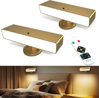iThird Battery Operated Wall Sconce Set of 2, Gold Rechargeable | Type-C 5V 1A charging, 360° rotation, 3000K/4000K/6000K, remote and button control