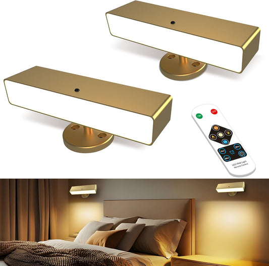 iThird Battery Operated Wall Sconce Set of 2, Gold Rechargeable