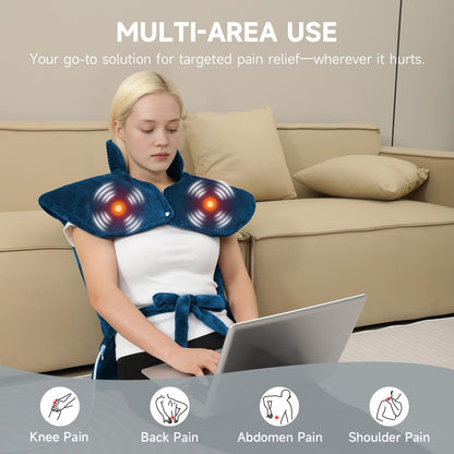 Heating pad for Neck - Wearable Electric Heating Pads for Back, Shoulder and Waist, Large Heat Pad with 4 Massage Modes & 2 Heat Levels, 24"x35", 4 Motor, Gray