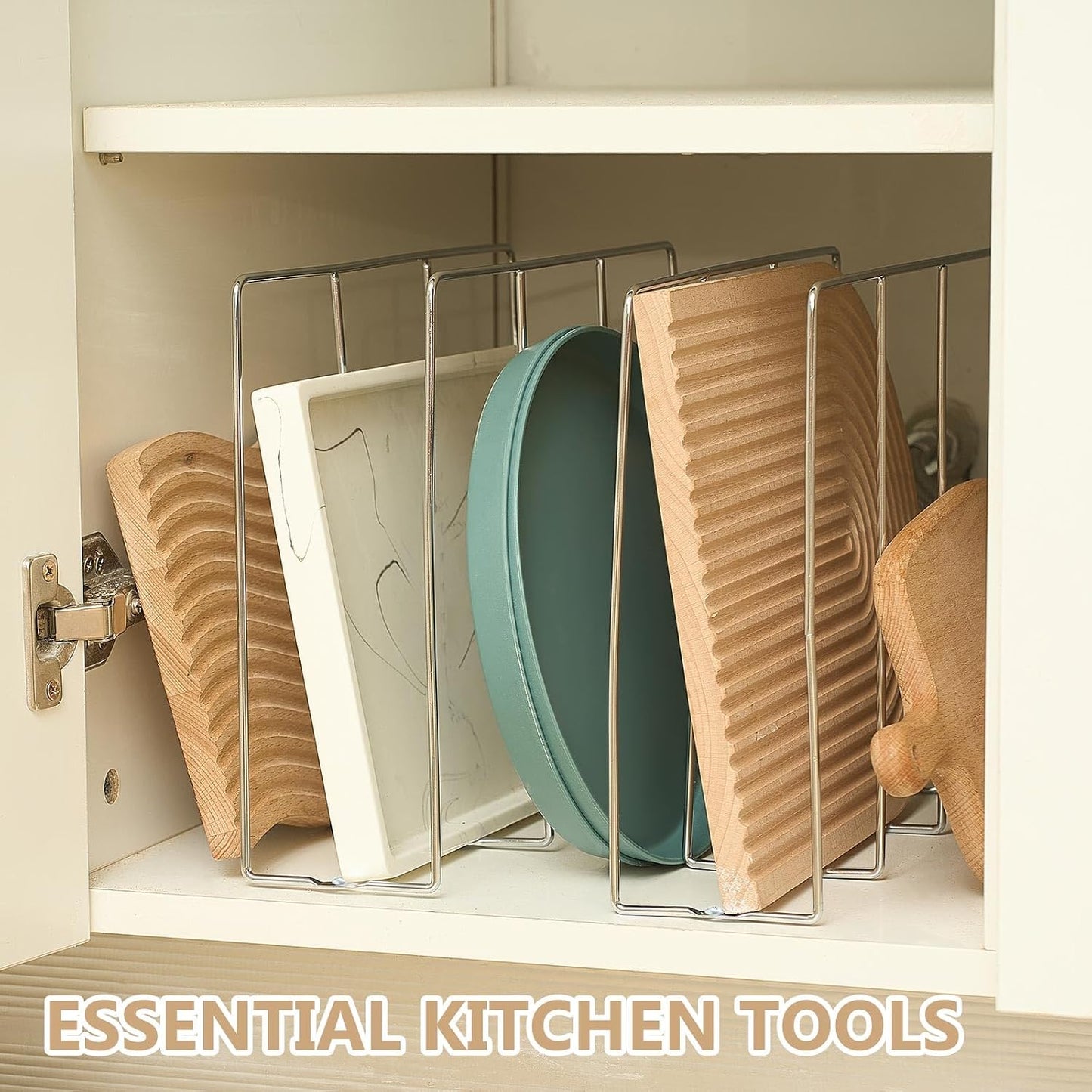Blulu U Shaped Cookie Sheet Organizer for Cabinet Baking Sheet Organizer Kitchen Cabinet Dividers Vertical Chrome Pan Rack Storage Wires Tray Dividers Face Opening of 3.5"(Silver,2 Pcs)