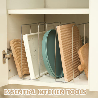 Blulu U Shaped Cookie Sheet Organizer for Cabinet Baking Sheet Organizer Kitchen Cabinet Dividers Vertical Chrome Pan Rack Storage Wires Tray Dividers Face Opening of 3.5"(Silver,2 Pcs)