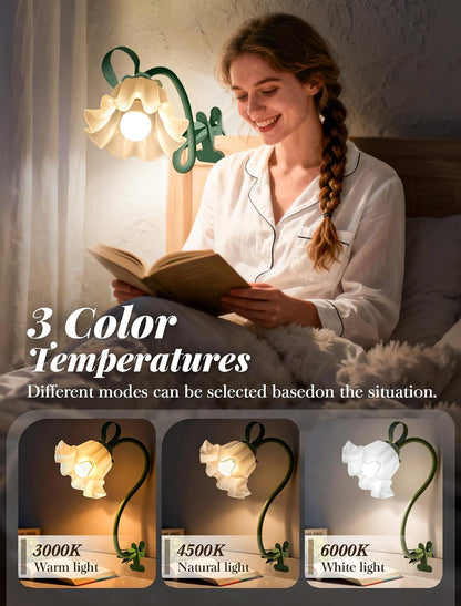 Clip On Light and Bed Headboard Lamp,Valentines Day Gifts for Women,Flower Desk Lamp with 3 Color Modes,USB Power Gooseneck Reading Light,Night Light for Nursery,College Dorm Room Essentials (Green)