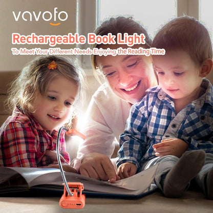 VAVOFO Rechargeable Book Light for Reading in Bed Kids, 7 LED Reading Light with 9-Level Warm Cool White Daylight, Eye Care Lamp with Power Indicator for Bookworms (Yellow)