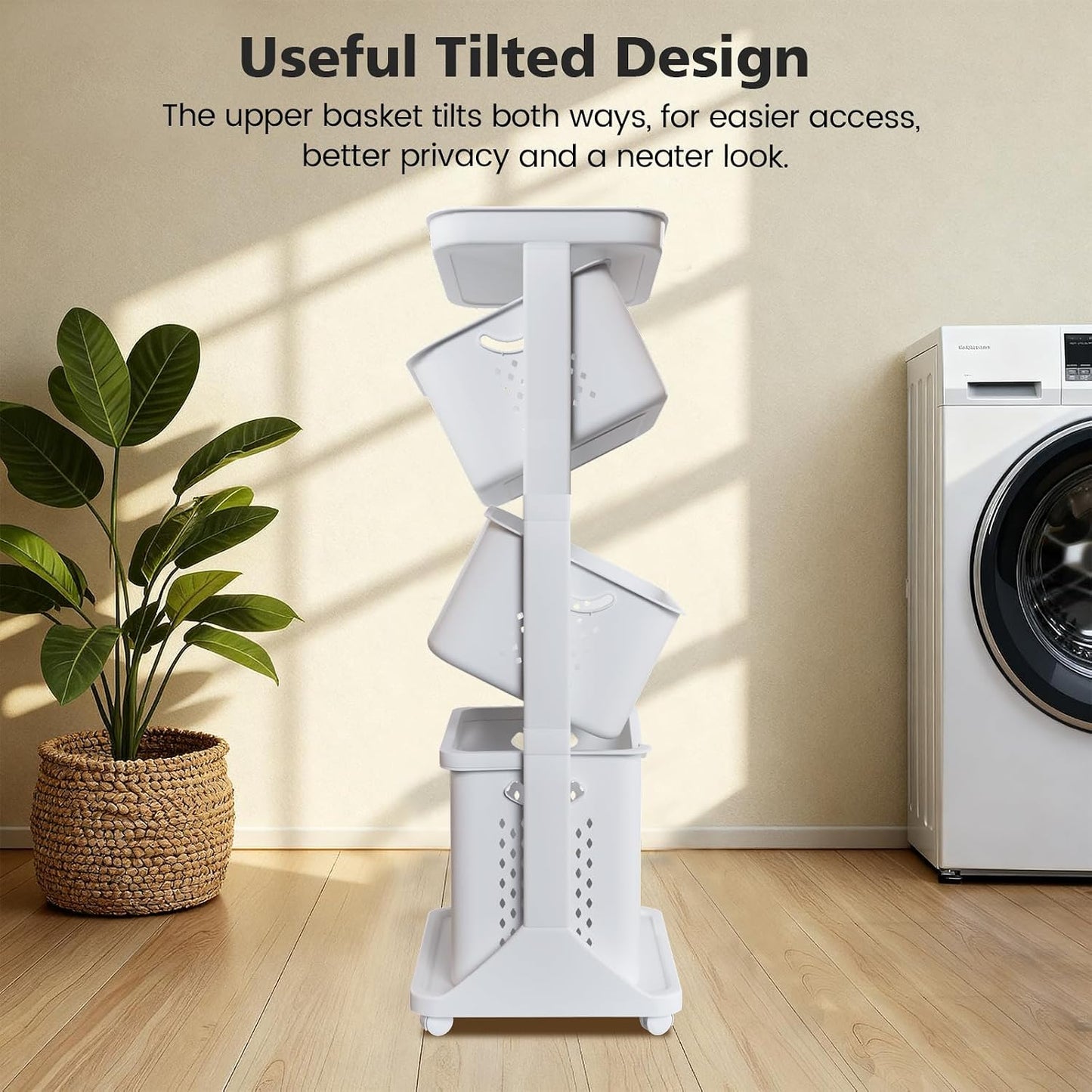 BAOKALER 4-Tier Laundry Hamper Sorter, Vertical Laundry Baskets with Wheel | Rolling Stackable Laundry Cart Removable, Organizer and Storage for Small Space, Dorm, Closet, Bathroom
