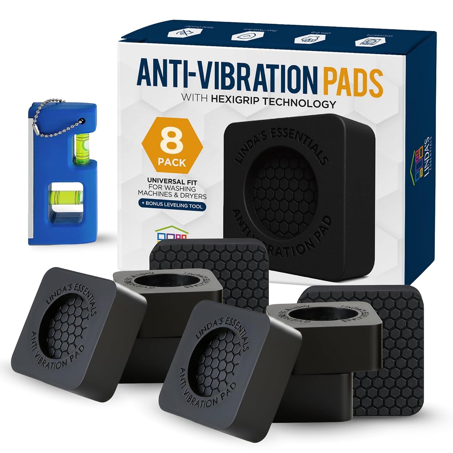 Anti Vibration Pads for Washing Machine and Dryer (Set of 4) - Washer Anti Vibration Pads with HexiGrip™ - Washing Machine Accessories & Leveling Pads - Vibration Dampening Mat