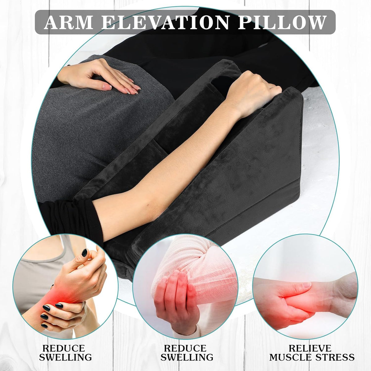 Buryeah Dark Gray Arm Elevation Pillow 2 Pocket, Plush Material