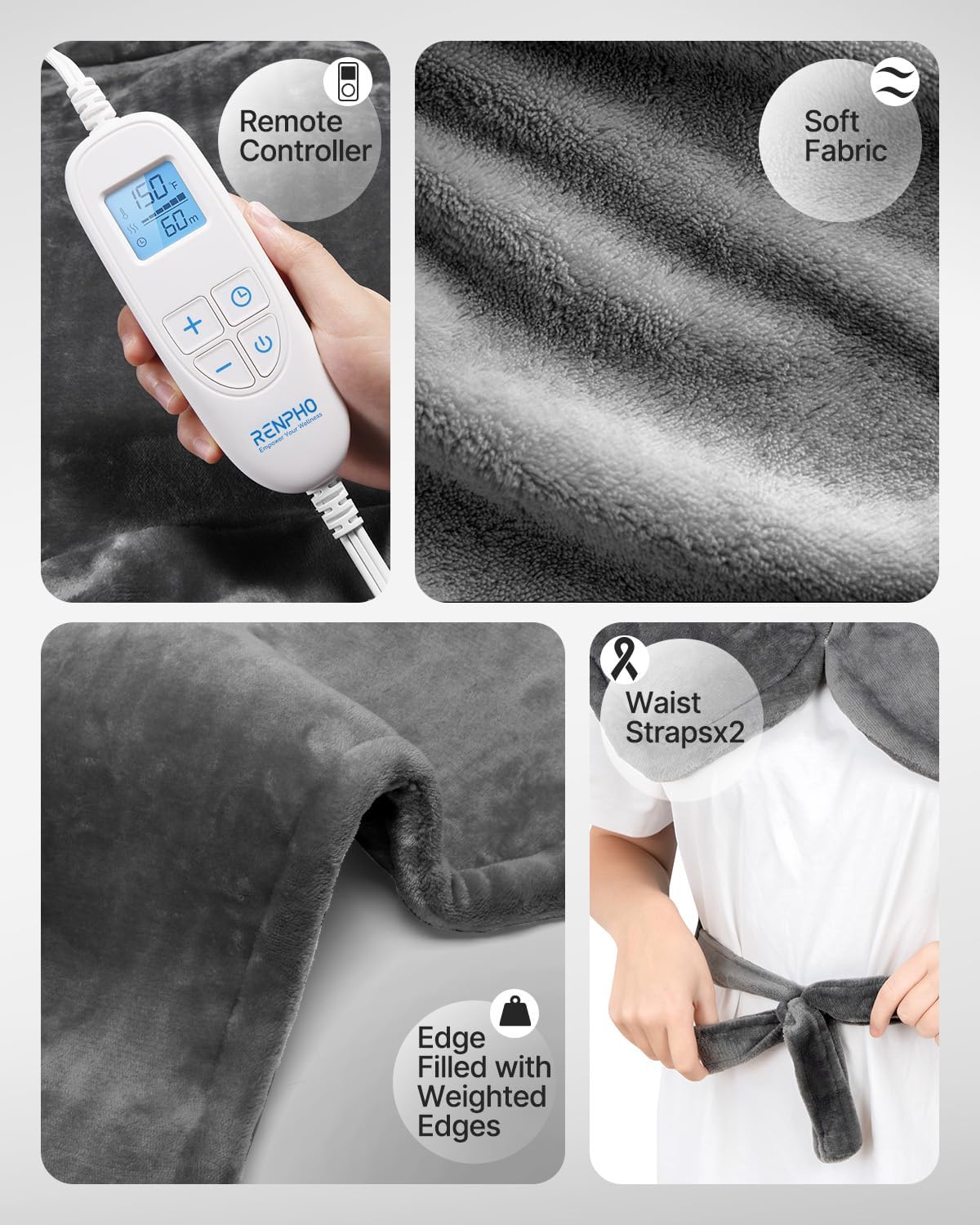 RENPHO Electric Heating Pad - 6 Heat Levels for Neck Shoulder and Back, Birthday Gifts for Women Men Mom Dad, Weighted Pad for Snug Fit, ETL Safety Certified, FSA Eligible, 24"x33" Gray
