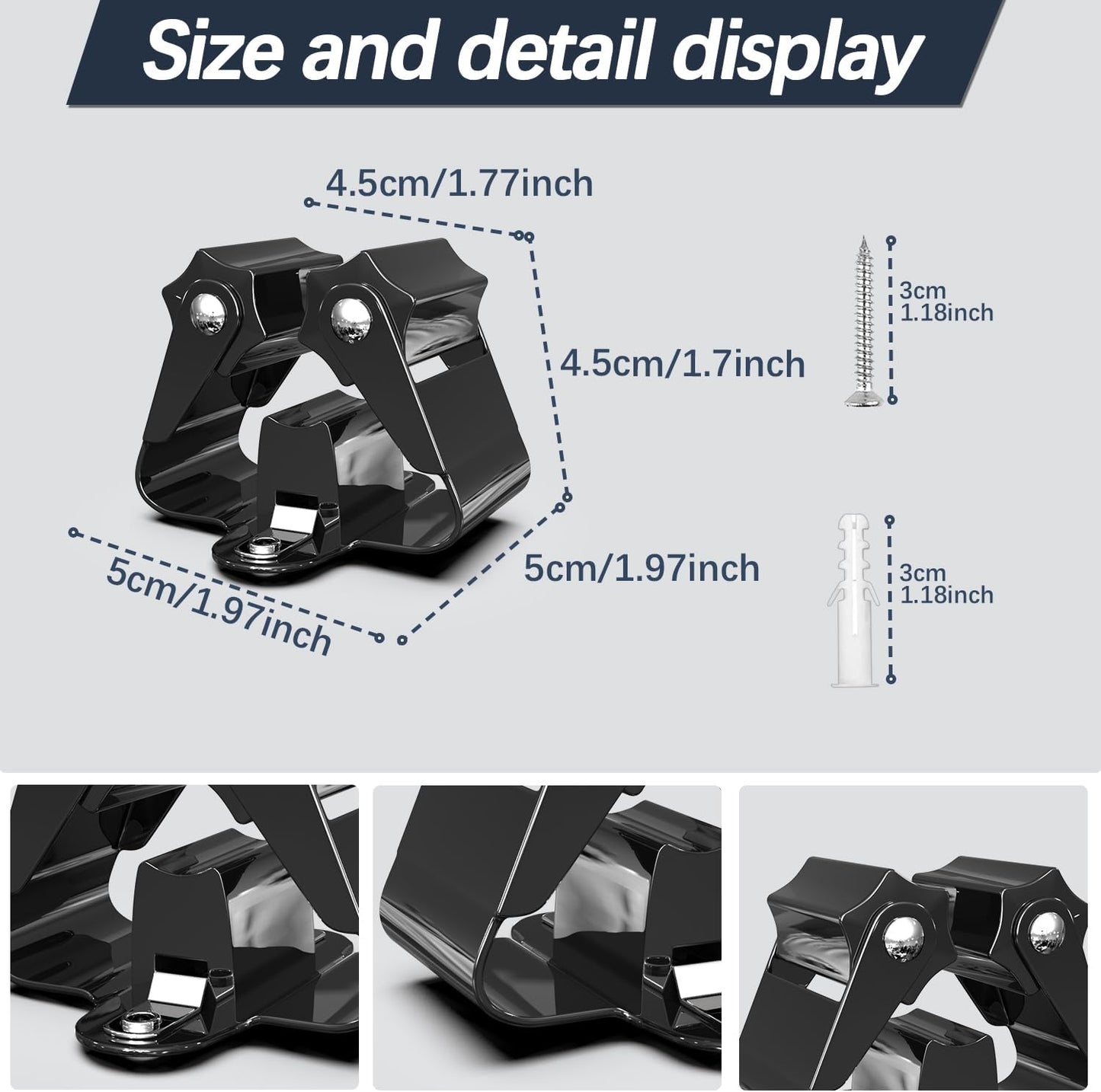 3-H Broom Holder Wall Mount 12 Pack, Heavy Duty Stainless Steel Mop and Broom Organizer Clips, Strong Grip Wall Mount Holders for Garage, Garden, Laundry Room & Utility Closet, Black