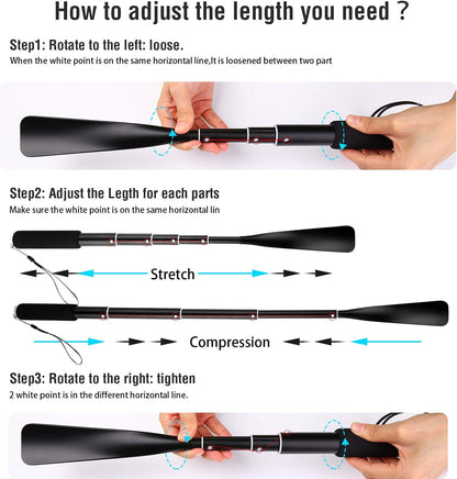 JJDPARTS Shoe Horn Long Handle,14.5"-37" Retractable Shoe Horn,Aluminum Shoe Horn For Men Women Kids Seniors