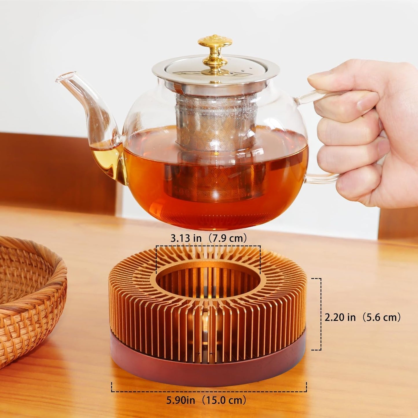 Tea Warmer, Aluminum Alloy & Wood, for Heating Tea Coffee Milk | Large Teapot Warmer for Indoor & Outdoor, Compatible with Standard Teapots