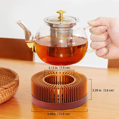 Tea Warmer, Aluminum Alloy & Wood, for Heating Tea Coffee Milk | Large Teapot Warmer for Indoor & Outdoor, Compatible with Standard Teapots