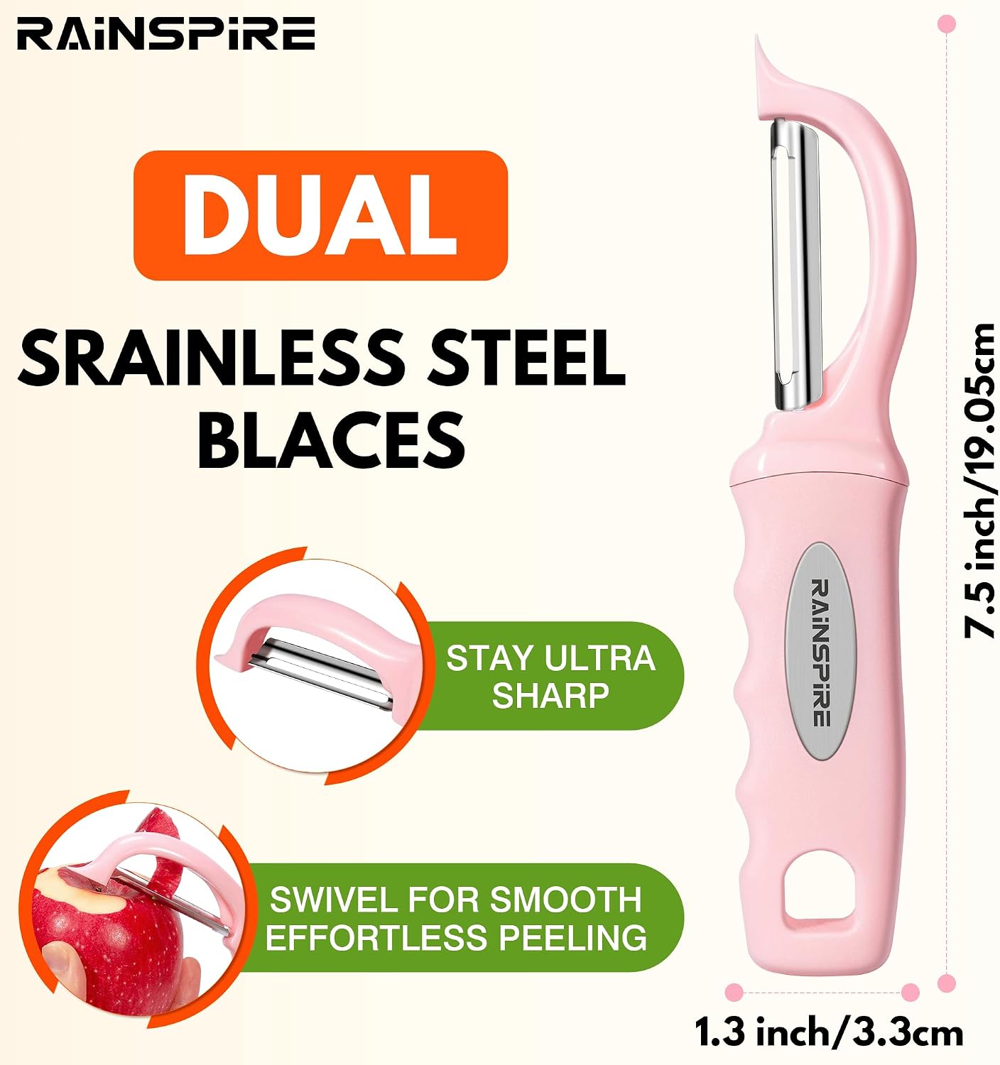 Rainspire Vegetable Peeler Potato Peelers for Kitchen, Sharp Stainless Steel Blades Veggie, Comfortable Handle Fruit Peeler, Carrot Peeler Apple Peeler Dishwasher Safe Black, 1-Pack