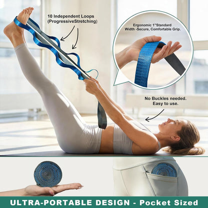 Acozycoo Stretching Strap with Loops for Leg Calf Back Physical Therapy | Non-Elastic Yoga Strap for Stretching,Stretch Band,Leg Lifter,Rehab,Knee,Hip,Pilates,Flexibility Training,Hamstring,Fascia