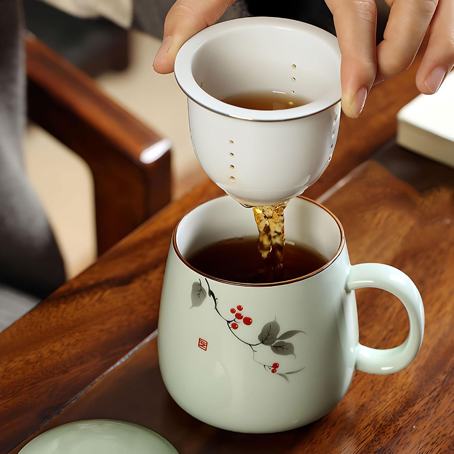 ZooBoo Porcelain Tea Mug With Infuser Lid 12oz Loose Leaf Tea Cup | Gift Box Packaging Makes This Tea Cup An Ideal Choice For Tea Lovers, Home, Office Use