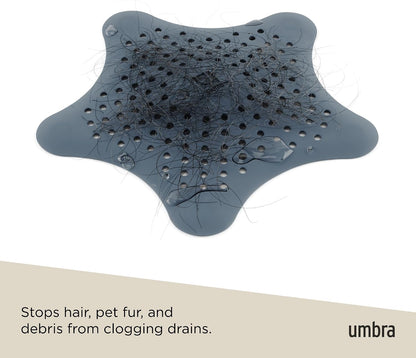 Umbra Starfish Hair Catcher, Suction Cup Drain Cover, 6-Inch, White | Silicone material, flexible and durable, water resistant seal, easy to clean, rust proof, fits standard tubs