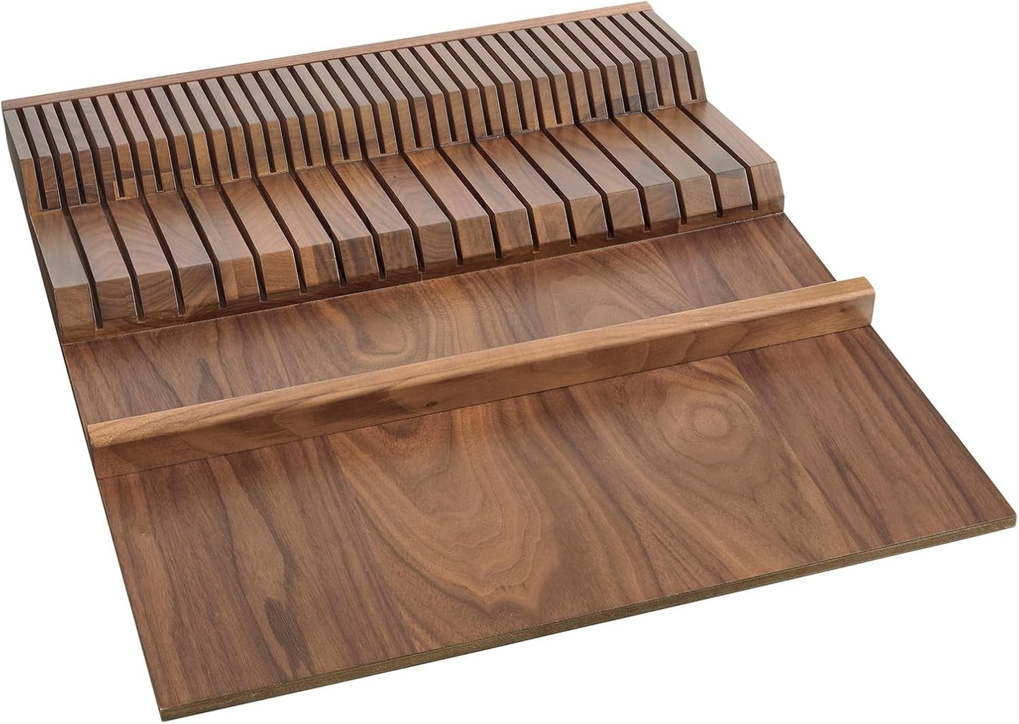 Rev-A-Shelf Trim-to-Fit Knife Block Drawer Insert Organizer with Separate Compartment for Kitchen Utensils, 55 Slot Storage Tray, Walnut, 4WDKB-WN-1