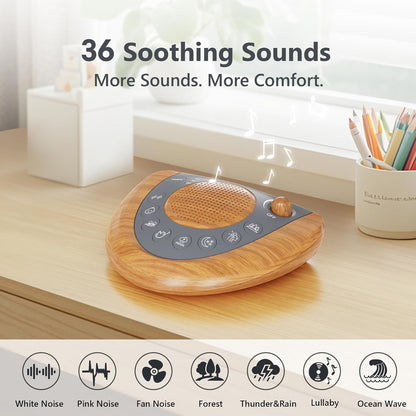 Mesqool Portable White Noise Machine with 24 Soothing Sounds for Sleep | Timer and memory function, headphone jack, USB charging, and AC or battery power for babies, kids, adults and travel