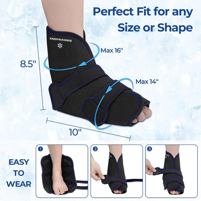 KingPavonini Ankle Foot Ice Pack Wrap, XL, Blue, 1 Wrap + 4 Gel Packs