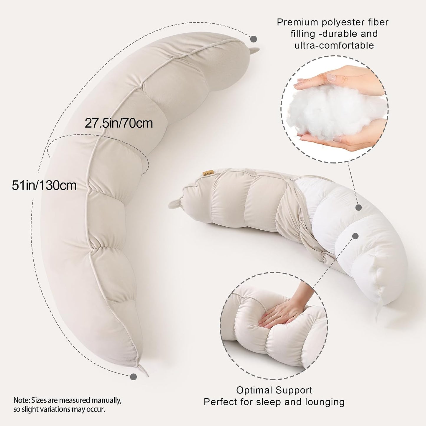 Peallow(Pat. Pend) – Long Round Body Pillow for Adults, Bolster Pillow for Sleeping, Soft and Supportive Pillow for Sleeping & Lumbar Support (Green-White, 29.5")