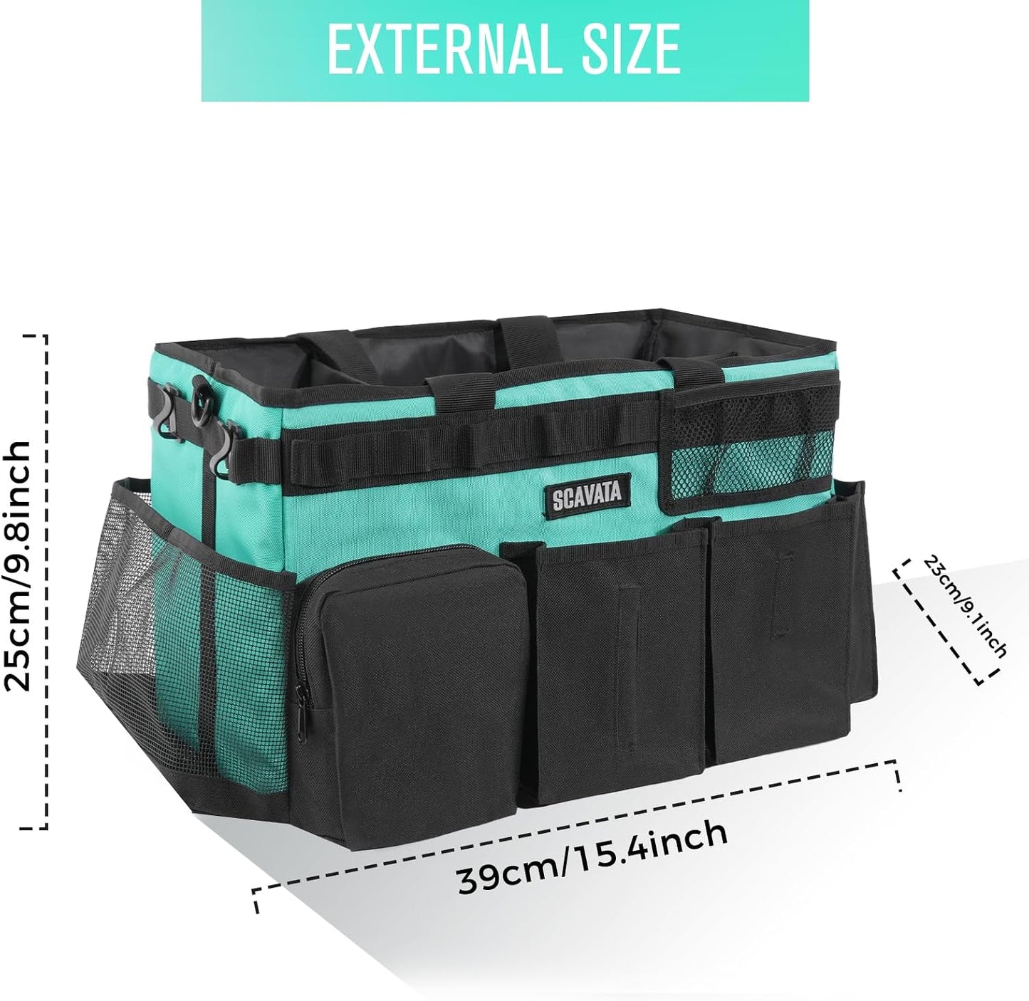 SCAVATA Wearable Cleaning Caddy Bag, Cleaning Caddy Supplies Organizer with Handle & Shoulder Straps for Housekeepers, Under Sink & Car Cleaning Tool Organizers with 4 Foldable Divider (Lake Blue)