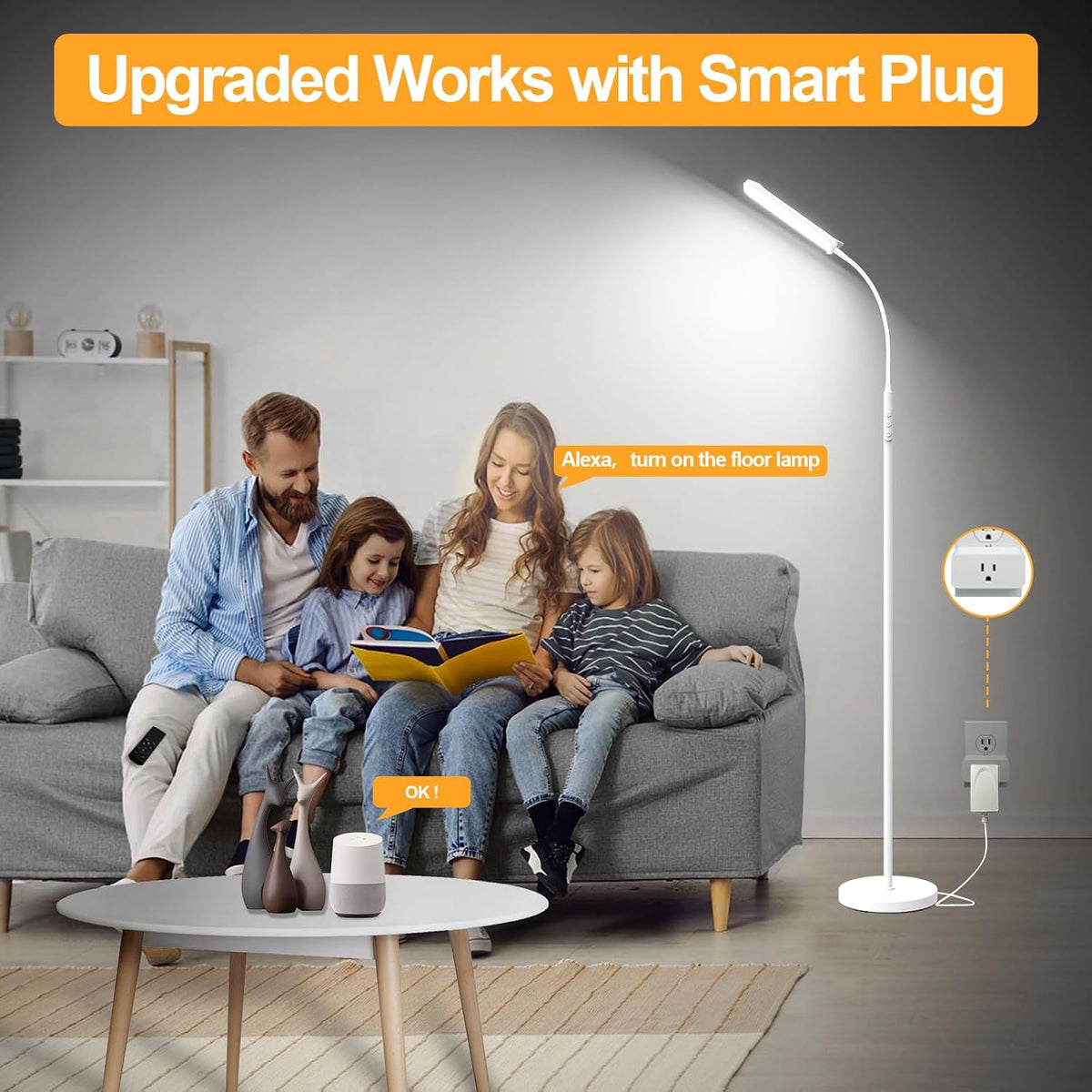 marctronic Floor Lamp, 18W 1800LM Super Bright LED Floor Lamp with Remote & Works with Smart Plug, Dimmable Timing Eye Caring Reading Lamps Floor Standing for Living Room Bedroom Office