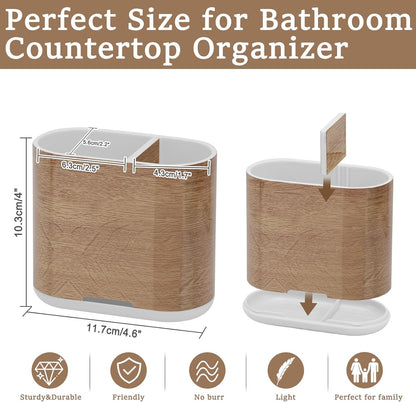 Bamboo Toothbrush Holder for Bathrooms Toothpaste Organizer, Small, White | 2 Slots, Easy to Clean, Plastic, Kids Electric Toothbrush, Drainage, Removable, For Bathroom, Vanity, Kitchen Sink, Office