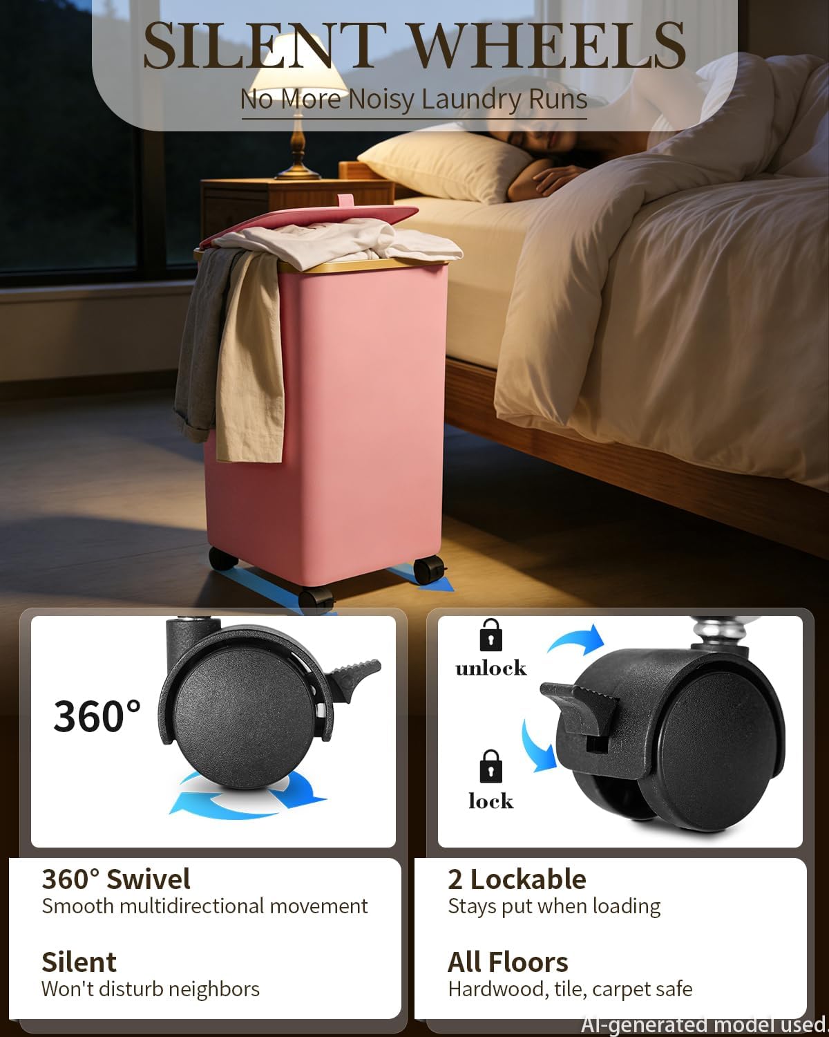 Double Laundry Basket with Wheels and Lid, 150L Clothes Hampers for Laundry | Large Laundry Hamper with 2 Sections & Removable Liner Bags, Rolling Dirty Clothes Basket for Bedroom Bathroom Dorm College