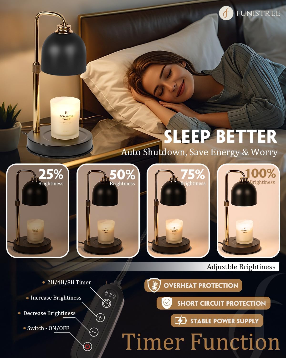 Modern Candle Warmer Lamp with Timer, Dimmable Candle Lamp Warmer, Mothers Day Birthday Gifts for Women Men, Black Candle Warmer, Adjustable Candle Light Warmer, Cozy Living Room Bedroom Home Decor