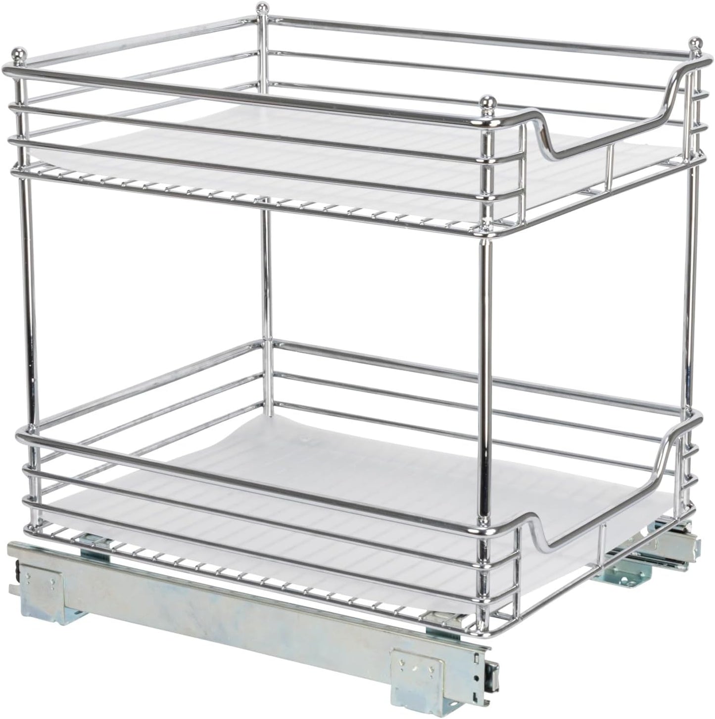 Household Essentials Glidez Multipurpose Chrome-Plated Steel Pull-Out/Slide-Out Storage Organizer for Cookware and Bakeware - 2-Tier Design - Fits Standard Size Cabinet or Shelf, Chrome