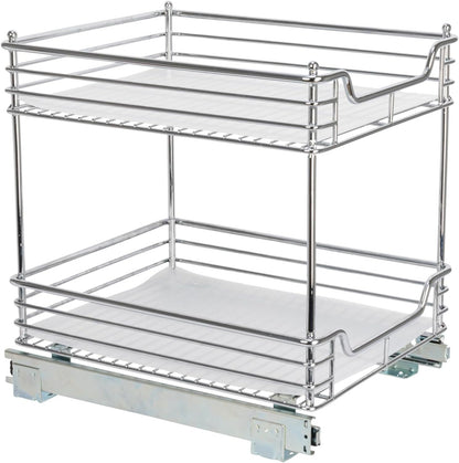 Household Essentials Glidez Multipurpose Chrome-Plated Steel Pull-Out/Slide-Out Storage Organizer for Cookware and Bakeware - 2-Tier Design - Fits Standard Size Cabinet or Shelf, Chrome