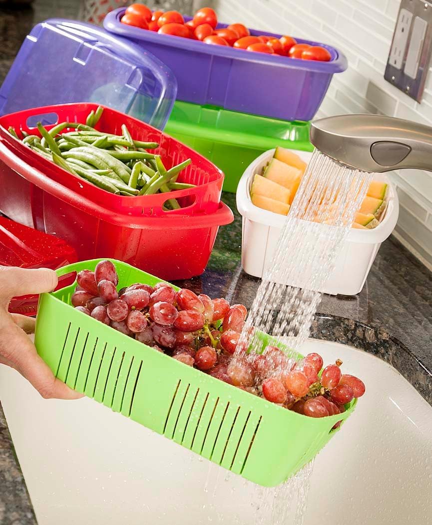 Hutzler 3-in-1 Fruit Saver Basket, Colander and Container, 2 Quarts, Gray
