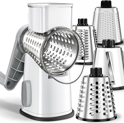 Weltonhm 4 in 1 Large Cheese Grater Hand Crank (White Grey 4 Graters)