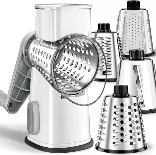 Weltonhm 4 in 1 Large Cheese Grater Hand Crank (White Grey 4 Graters)