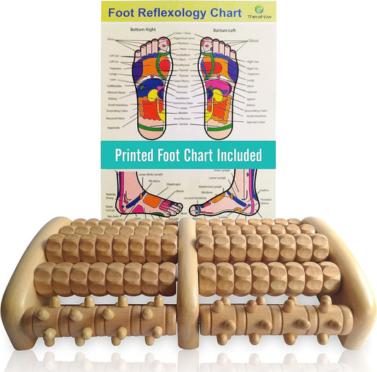 TheraFlow Wooden Foot Massager for Neuropathy, Heel Pain and Targeted Plantar Fasciitis Relief | Deep Tissue and Feet Massage for Relaxation | Reflexology Tool for Planters Facetious Relief