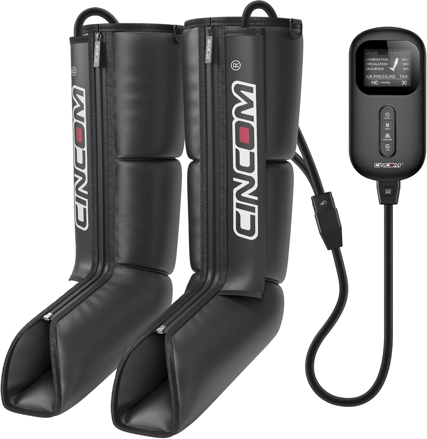 CINCOM Air Compression Boots for Circulation, Leg and Foot Massager Boots | Sequential Leg Recovery System with 3 Modes 3 Levels Intensities for Athletes, Leg Compression Zipper Design for Easier Wear